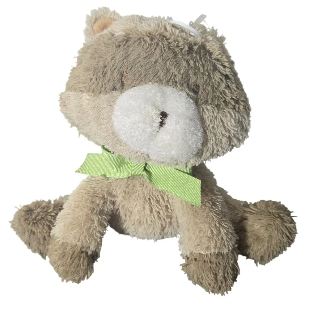 Carters Plush Raccoon Stuffed Animal Green Bow Neutral Nursery Toy Plushie Lovey